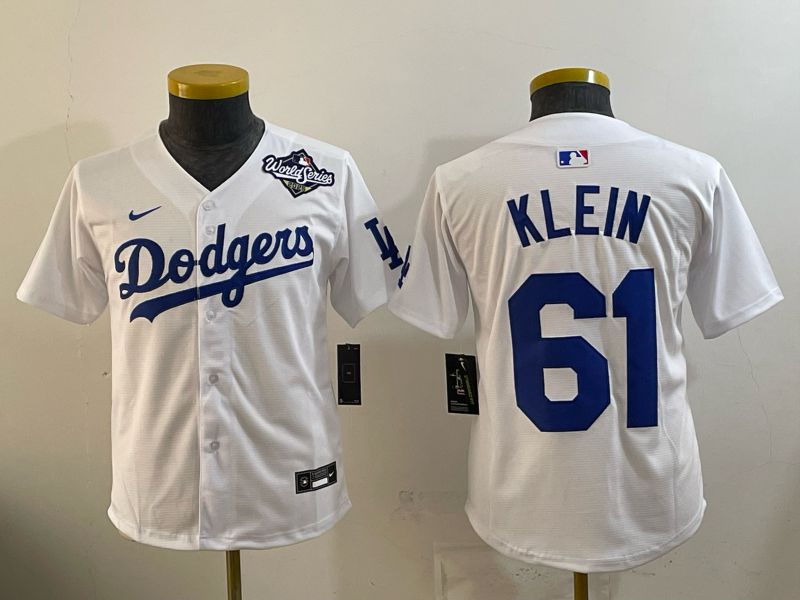 Youth 2025 Nike Los Angeles Dodgers #61 Klein White Game MLB Jersey 09->youth mlb jersey->Youth Jersey